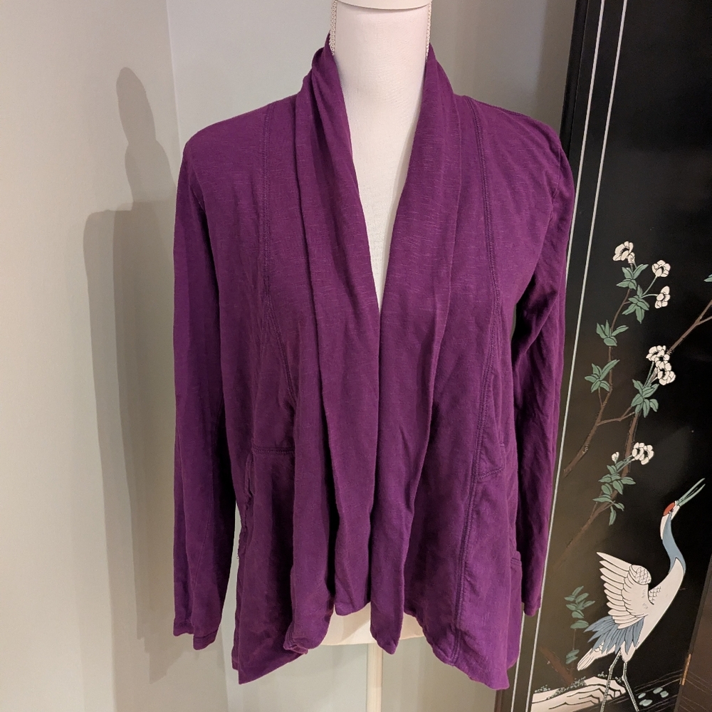 Lucy Women's Small Cotton Modal Open Front Cardigan Jacket Purple Pockets 140